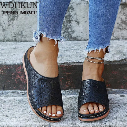 Summer Women Wedge Sandals Premium Orthopedic Open Toe Sandals Vintage Anti-Slip Leather Casual Female Platform Retro Shoes